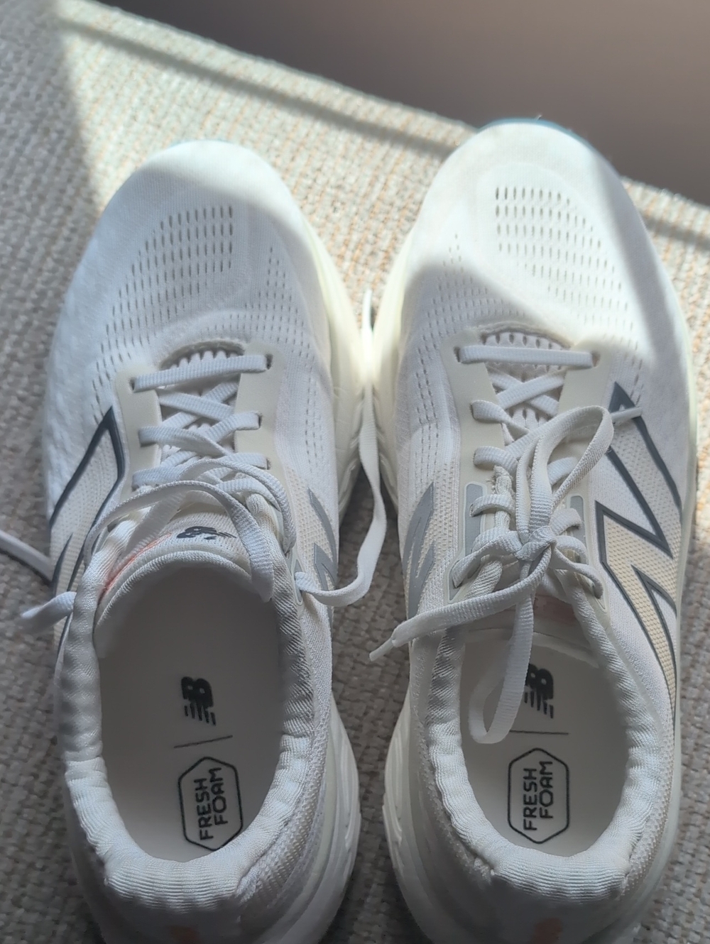 New Balance Ladies Off White and Light Gray Fresh Foam Running Shoes